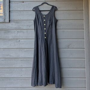 VTG 80s Olive Brand 100% Linen Long Midi Dress Black